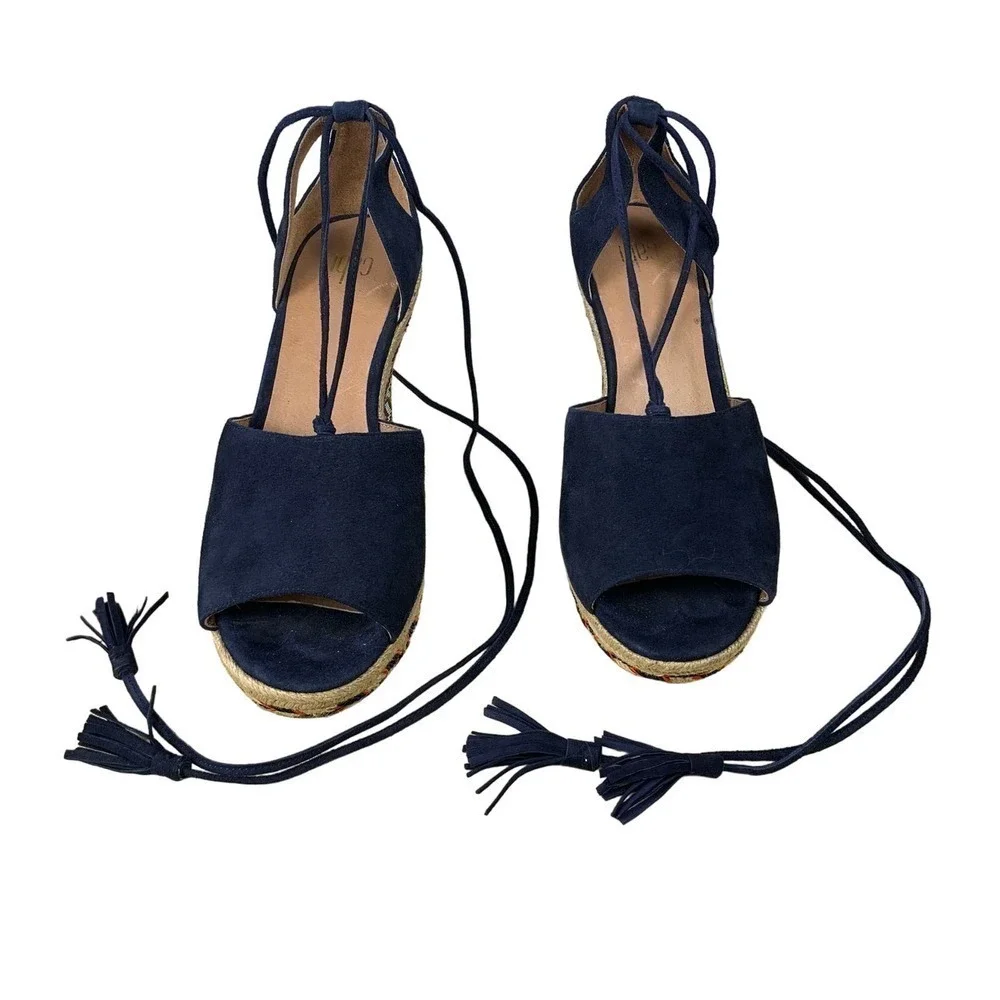 Cabi Isla Navy Espadrille Wedges Size 8.5 Comfort  Southwestern Resort